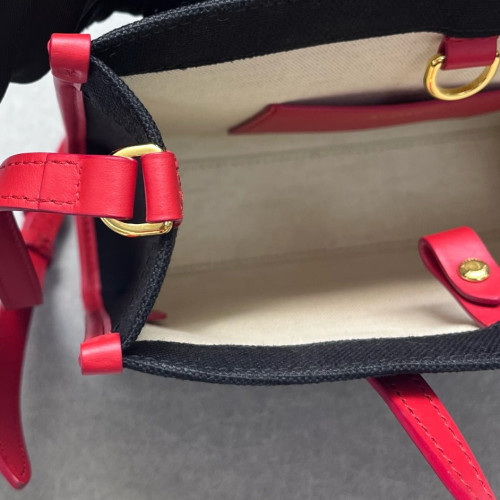 Burberry Mini Freya Tote Canvas Calfskin Black Pink