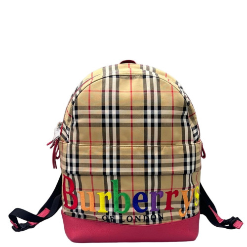 Burberry Embroidered Backpack House Check Calfskin Beige Red Black Burberry Embroidered Backpack House Check Calfskin Beige Red Black