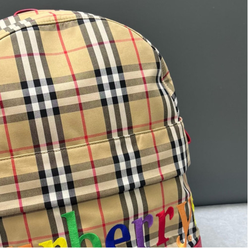 Burberry Embroidered Backpack House Check Calfskin Beige Red Black Burberry Embroidered Backpack House Check Calfskin Beige Red Black