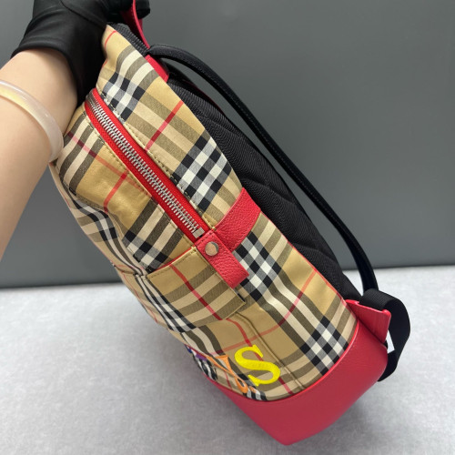 Burberry Embroidered Backpack House Check Calfskin Beige Red Black Burberry Embroidered Backpack House Check Calfskin Beige Red Black