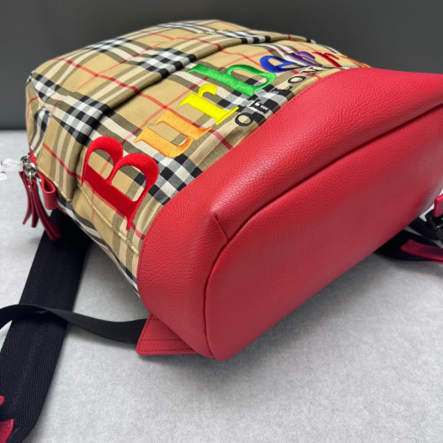 Burberry Embroidered Backpack House Check Calfskin Beige Red Black Burberry Embroidered Backpack House Check Calfskin Beige Red Black