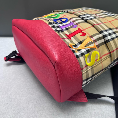 Burberry Embroidered Backpack House Check Calfskin Beige Red Black Burberry Embroidered Backpack House Check Calfskin Beige Red Black