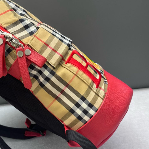 Burberry Embroidered Backpack House Check Calfskin Beige Red Black Burberry Embroidered Backpack House Check Calfskin Beige Red Black