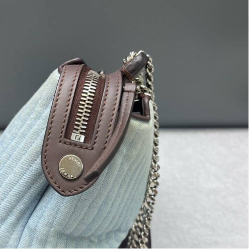 Fendi Small Dotcom Click Chain Satchal Calfskin Canvas Brown Blue