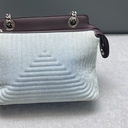 Fendi Small Dotcom Click Chain Satchal Calfskin Canvas Brown Blue
