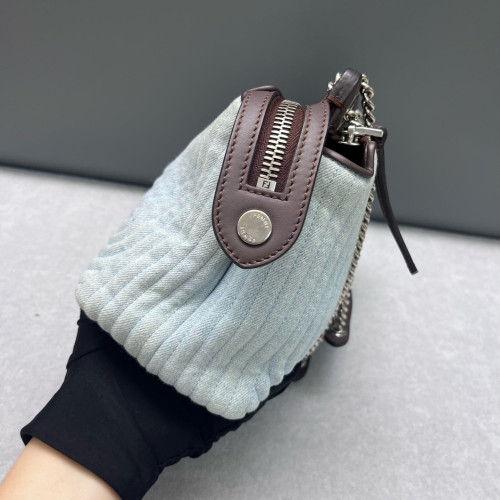 Fendi Small Dotcom Click Chain Satchal Calfskin Canvas Brown Blue