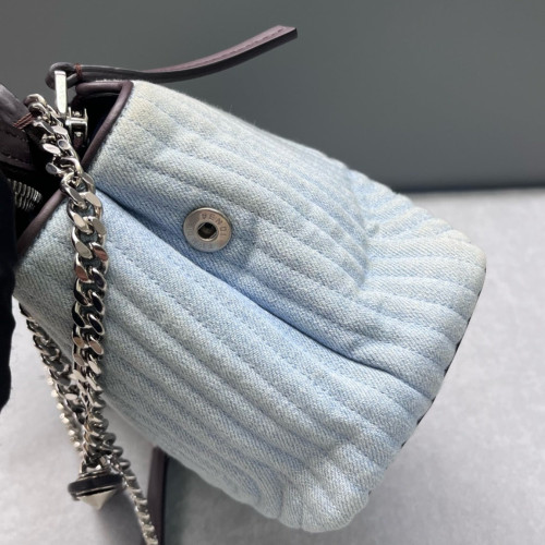 Fendi Small Dotcom Click Chain Satchal Calfskin Canvas Brown Blue