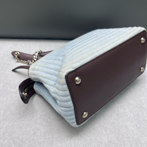 Fendi Small Dotcom Click Chain Satchal Calfskin Canvas Brown Blue