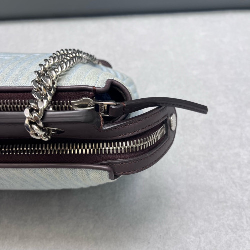 Fendi Small Dotcom Click Chain Satchal Calfskin Canvas Brown Blue