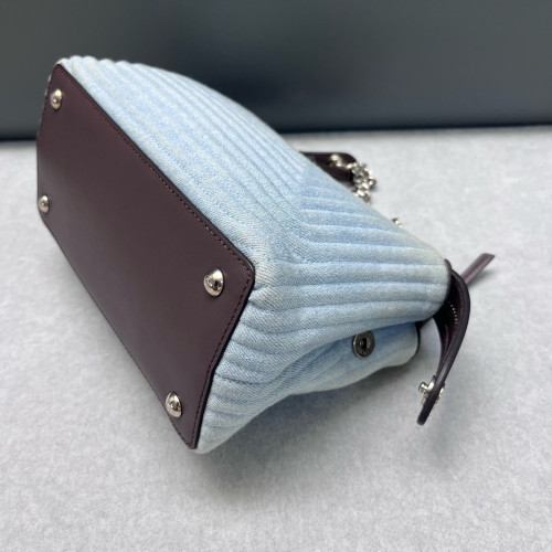 Fendi Small Dotcom Click Chain Satchal Calfskin Canvas Brown Blue