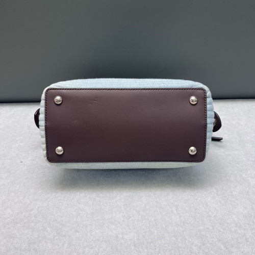 Fendi Small Dotcom Click Chain Satchal Calfskin Canvas Brown Blue