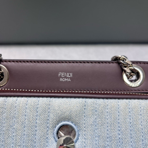 Fendi Small Dotcom Click Chain Satchal Calfskin Canvas Brown Blue