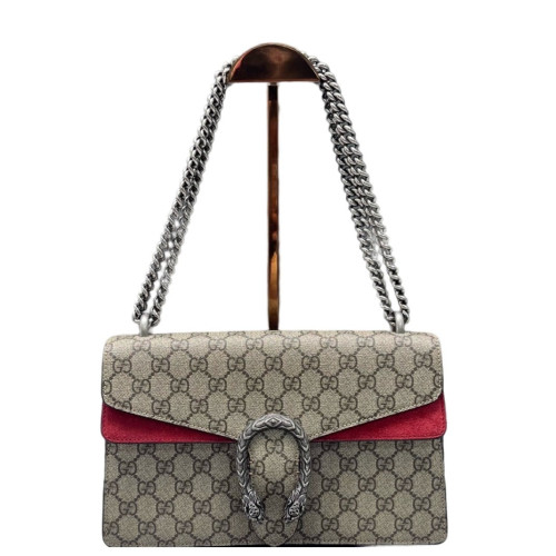 Gucci Meium Dionysus Suede GG Supreme Monogram Beige Red
