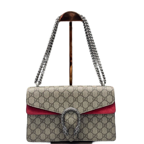 Gucci Meium Dionysus Suede GG Supreme Monogram Beige Red