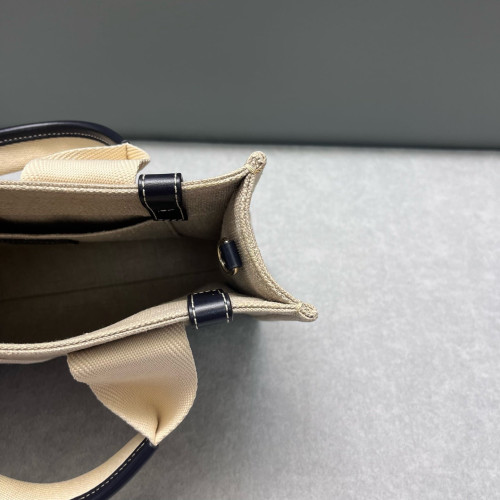 Chloe Small Woody Ribbon Tote Canvas Calfskin Beige Navy