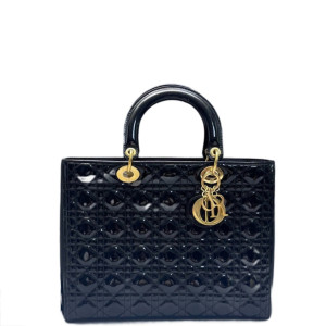Dior Large Lady Dior Patent Calfskin Black