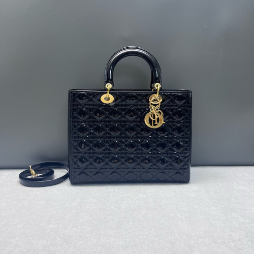 Dior Large Lady Dior Patent Calfskin Black