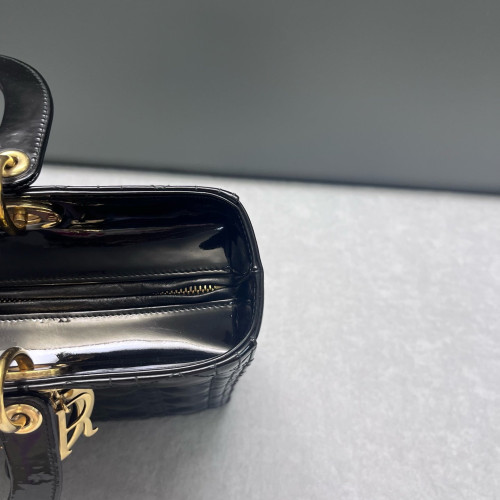 Dior Large Lady Dior Patent Calfskin Black