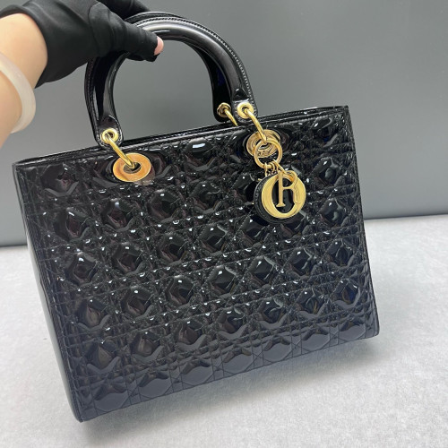 Dior Large Lady Dior Patent Calfskin Black