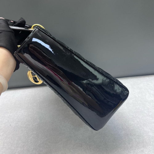 Dior Large Lady Dior Patent Calfskin Black