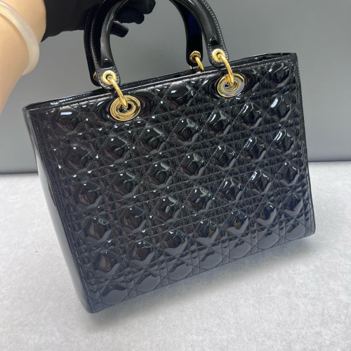 Dior Large Lady Dior Patent Calfskin Black