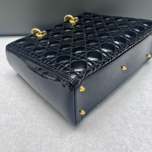 Dior Large Lady Dior Patent Calfskin Black