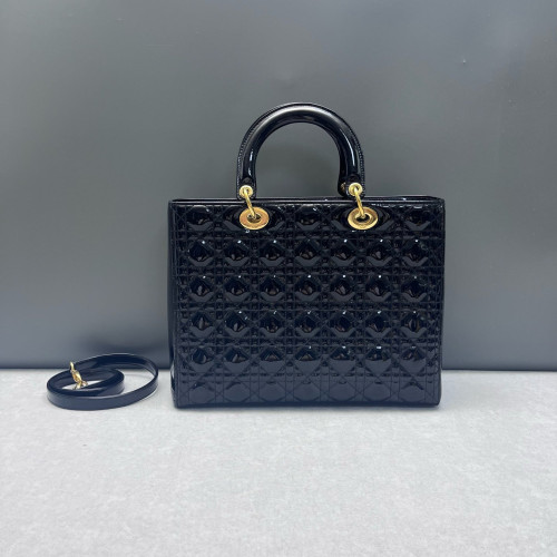 Dior Large Lady Dior Patent Calfskin Black