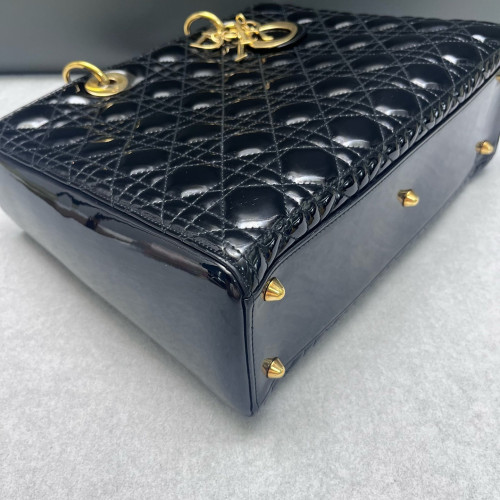 Dior Large Lady Dior Patent Calfskin Black