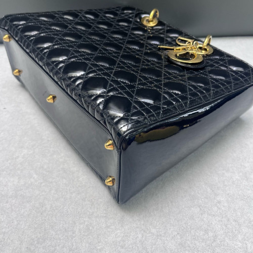 Dior Large Lady Dior Patent Calfskin Black
