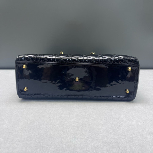 Dior Large Lady Dior Patent Calfskin Black