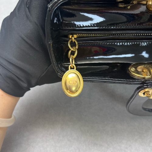 Dior Large Lady Dior Patent Calfskin Black