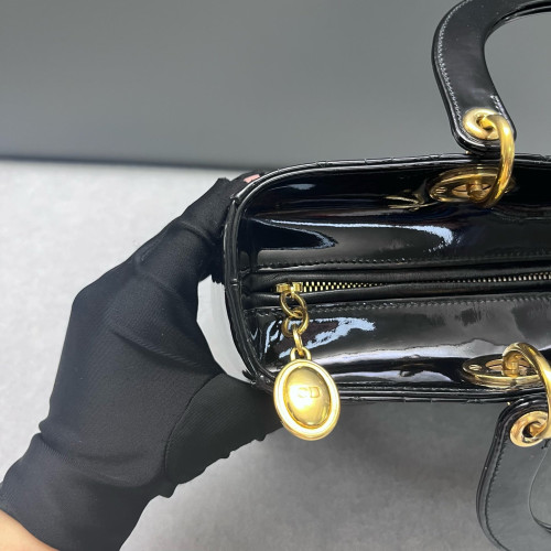 Dior Large Lady Dior Patent Calfskin Black