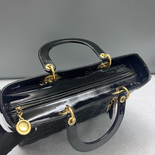 Dior Large Lady Dior Patent Calfskin Black