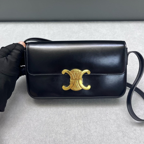 Celine Triomphe Small Triomphe Shoulder Bag Smooth Calfskin Black