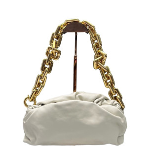 Bottega Veneta The Pouch Chain Lambskin Nappa Beige Mystic White