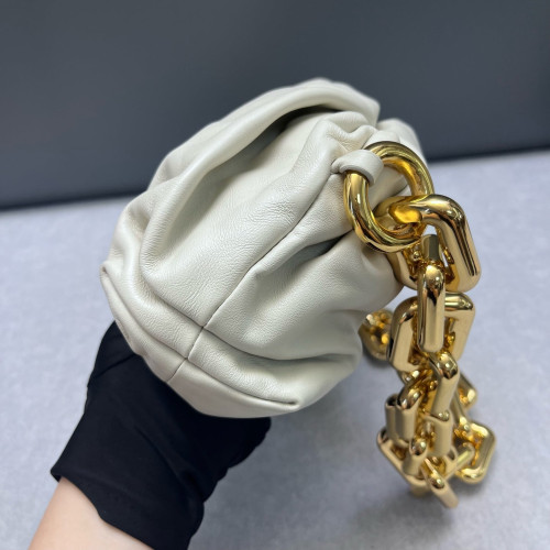 Bottega Veneta The Pouch Chain Lambskin Nappa Beige Mystic White