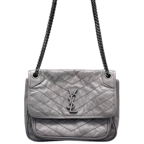 Yves Saint Laurent Medium Niki Chain Pull Up Leather Grey Yves Saint Laurent Medium Niki Chain Pull Up Leather Grey