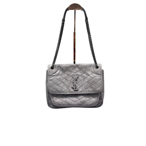 Yves Saint Laurent Medium Niki Chain Pull Up Leather Grey Yves Saint Laurent Medium Niki Chain Pull Up Leather Grey