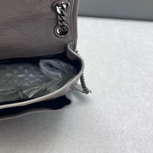 Yves Saint Laurent Medium Niki Chain Pull Up Leather Grey Yves Saint Laurent Medium Niki Chain Pull Up Leather Grey