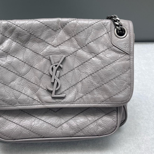 Yves Saint Laurent Medium Niki Chain Pull Up Leather Grey Yves Saint Laurent Medium Niki Chain Pull Up Leather Grey