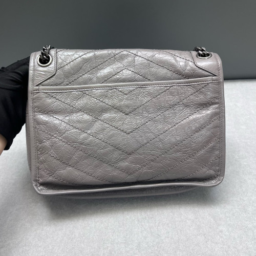 Yves Saint Laurent Medium Niki Chain Pull Up Leather Grey Yves Saint Laurent Medium Niki Chain Pull Up Leather Grey