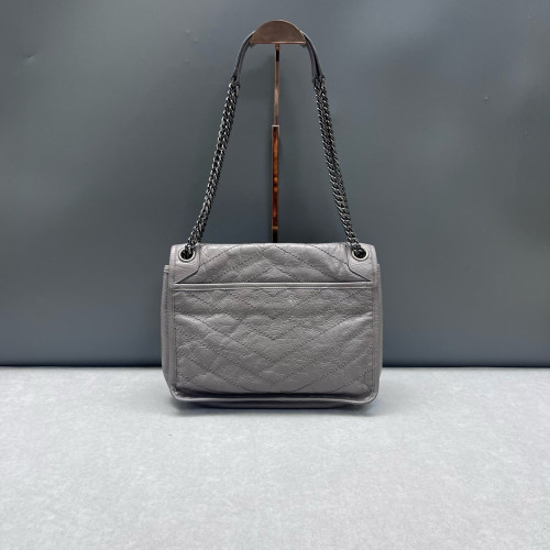 Yves Saint Laurent Medium Niki Chain Pull Up Leather Grey Yves Saint Laurent Medium Niki Chain Pull Up Leather Grey