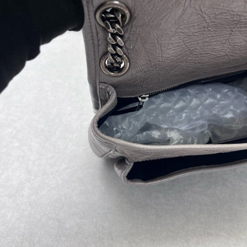 Yves Saint Laurent Medium Niki Chain Pull Up Leather Grey Yves Saint Laurent Medium Niki Chain Pull Up Leather Grey