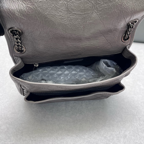 Yves Saint Laurent Medium Niki Chain Pull Up Leather Grey Yves Saint Laurent Medium Niki Chain Pull Up Leather Grey