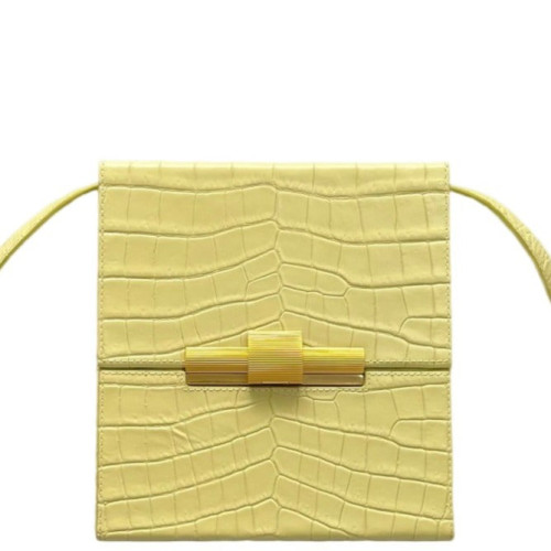 Bottega Veneta Daisey Calfskin Crocodile Embossed Light Yellow