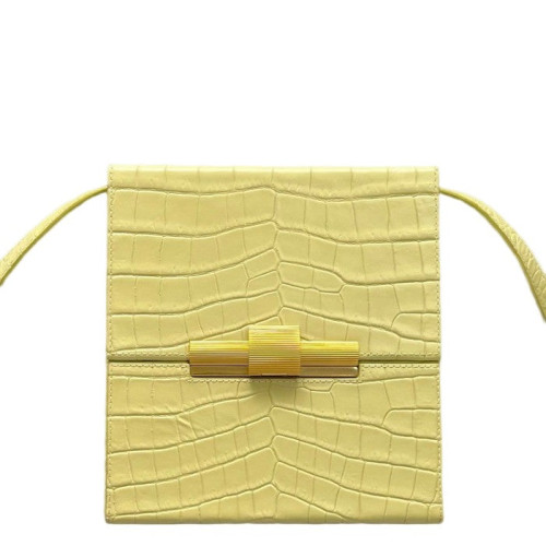 Bottega Veneta Daisey Calfskin Crocodile Embossed Light Yellow