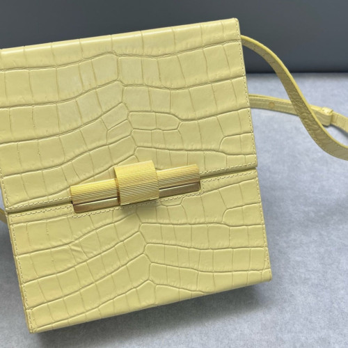 Bottega Veneta Daisey Calfskin Crocodile Embossed Light Yellow