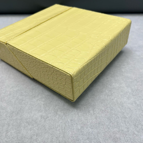 Bottega Veneta Daisey Calfskin Crocodile Embossed Light Yellow