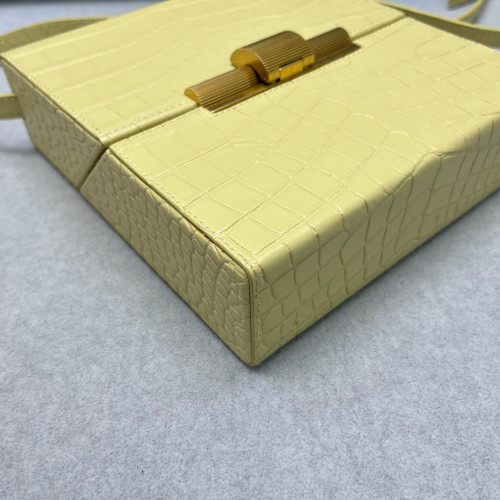 Bottega Veneta Daisey Calfskin Crocodile Embossed Light Yellow