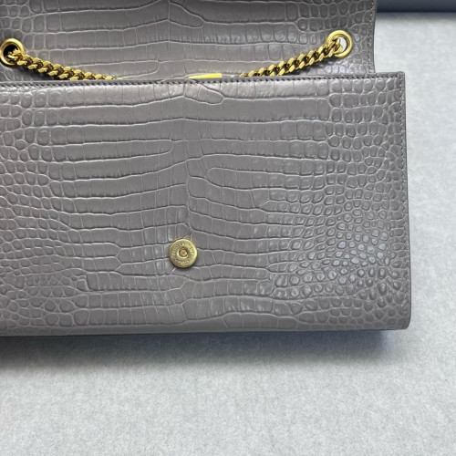 Yves Saint Laurent Medium Kate Crossbody Bag Calfskin Crocodile Embossed Grey